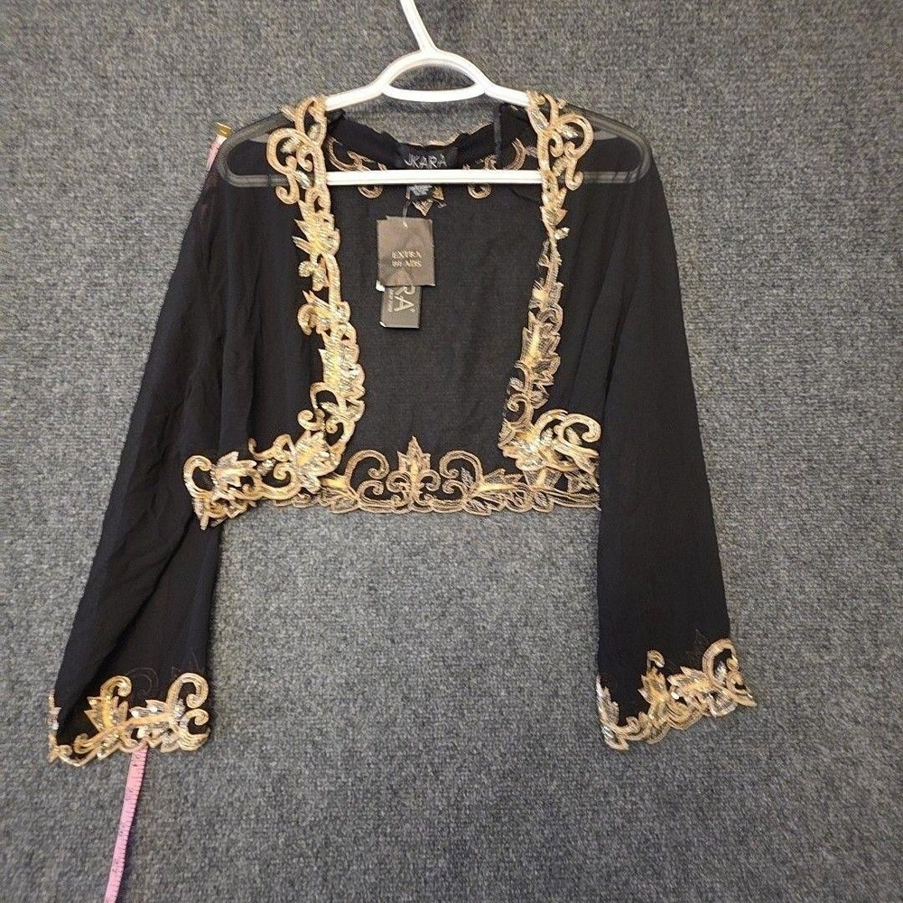 JKara Jacket Womens 18 Black Beaded Sheer Chiffon Bolero Open Embroidered $220